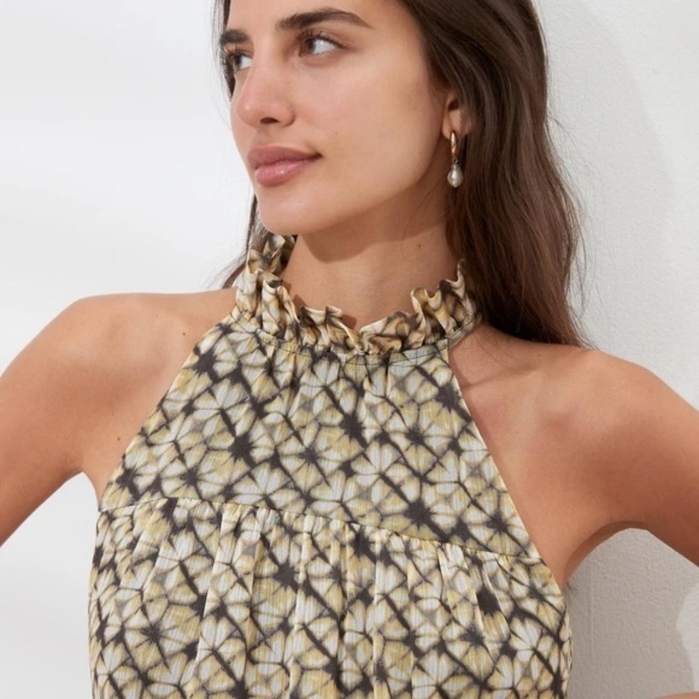 Banana Republic Ruffle Neck Abstract Print Maxi Dress Sz XL NWT - Picture 2 of 11
